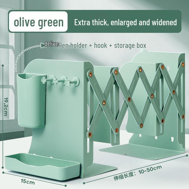 Telescopic Metal Book Stand with Pencil Case for Office Desktop Storage
