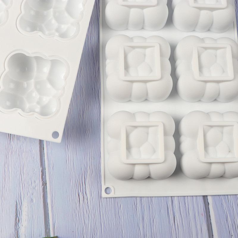 3D Forma na mrakový dort Silikonové formy Čtvercové bublinkové formy na pečení 6 dutin Nové nástroje na pečení pěnových dortů