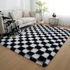 Schwarz-Weiß karierter Seidenwoll-Karomteppich für Wohnzimmer, Schlafzimmer oder Sofa