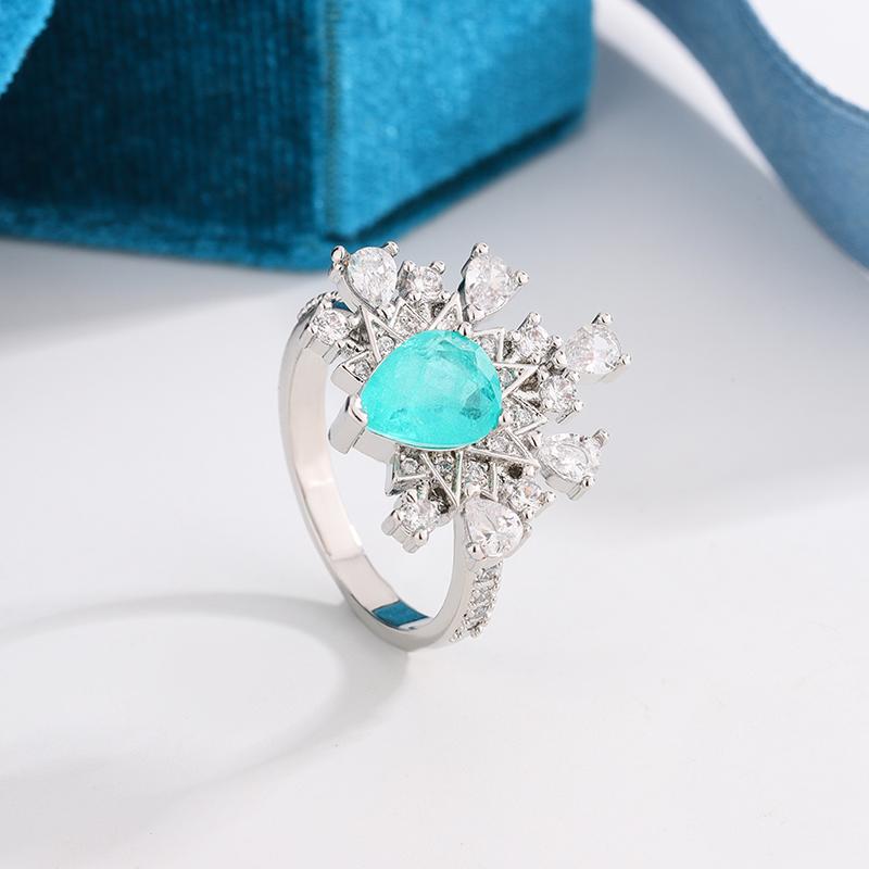 Luxury Sky Blue Drop Diamond Premium Ring Sweet Stylish S925 Silver Plated Party Wedding Engagement Jewelry for Ladies