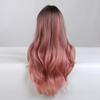 26 Inch Brown Gradient Pink Ombre  Long Curly Hair With Bangs Elegant and Fashionable Synthetic Wig For Ladies KTB