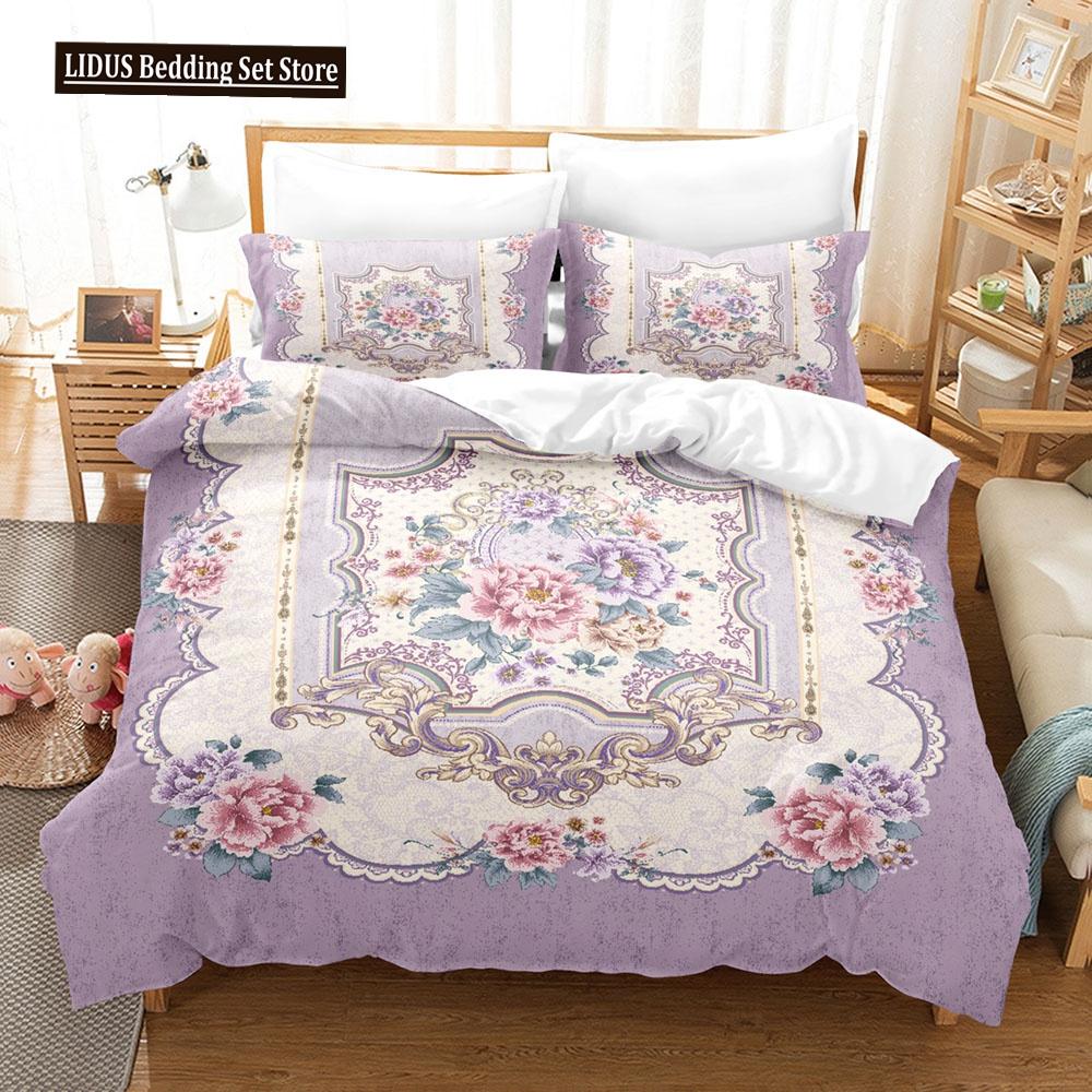 Flower Duvet Cover Set Colourful Flower 3D Print King Queen Full Size Polyester Comforter Cover With Pillowcases For Girl Kid