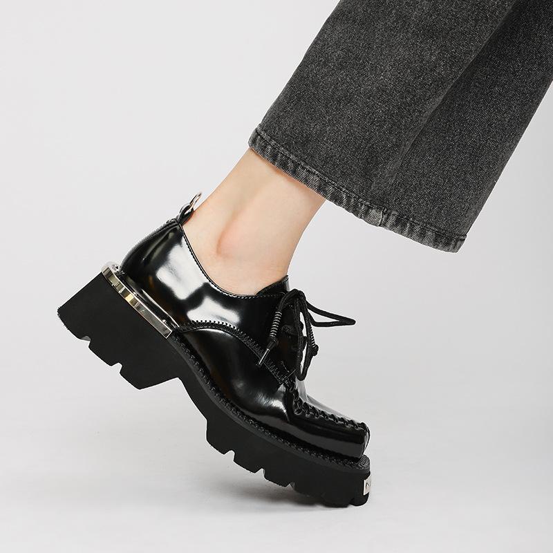 Plateau Damenschuhe Frühling Neu Klobige Mules Britischer Stil Bequeme Schuhe Mode Metall Lässig Kleid Quadratische Zehenpartie Oxford Schuhe