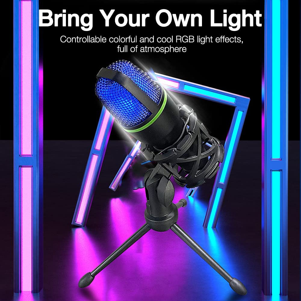 Condenser Microphone USB Wired For PC Laptop Computer Professional Gaming Accessories Kit Gamer Sound Live Streaming Podcast RGB