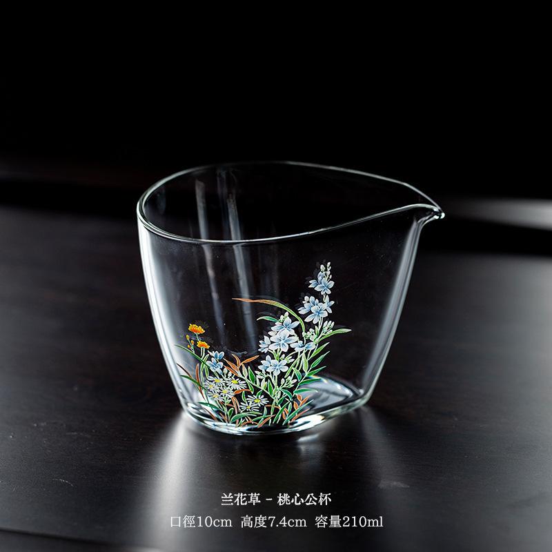 

Orchid Pattern Gongfu Tea cupThickened & Heat-Resistant High Borosilicate Glass Transparent Teapot Fairness Cup Elegant Tea Set