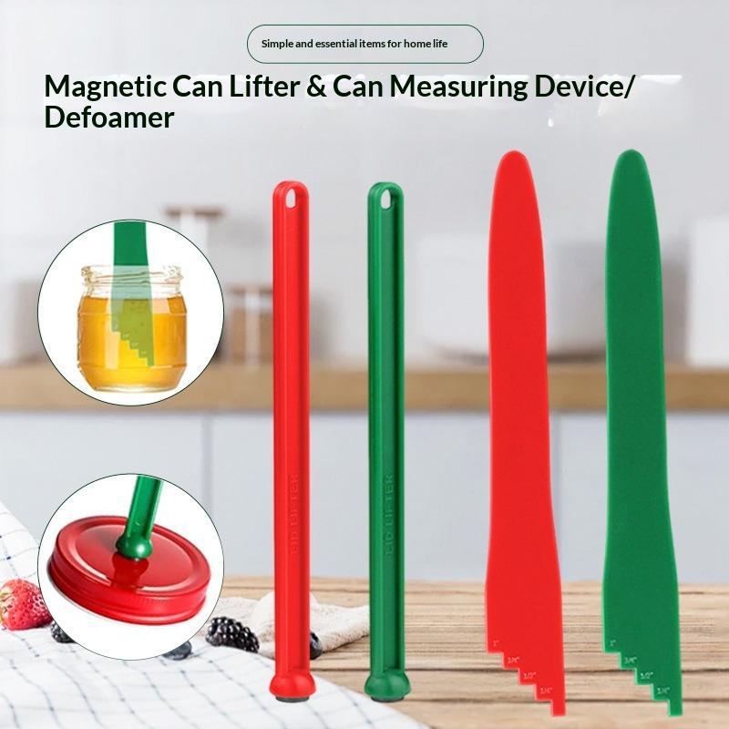 Levantador de tapas de frascos magnético con desespumador integrado y marcas de medición precisas. Duradero para suministros de enlatado en la cocina del hogar.