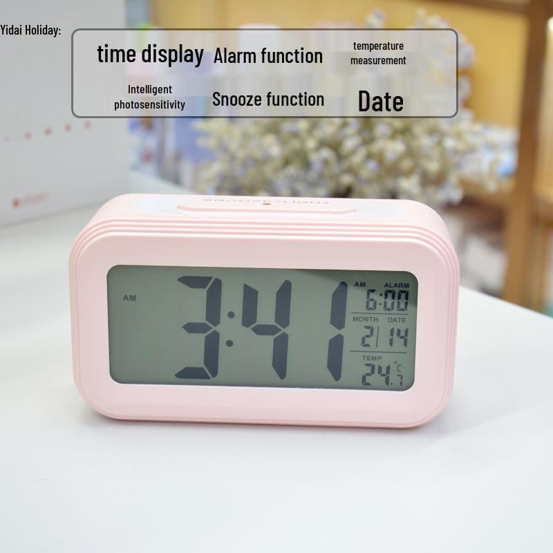 

Children s Silent Alarm Clock with LED Light-Sensing, Large Digital Display, and Night Light for Students Chinese Version рожевий