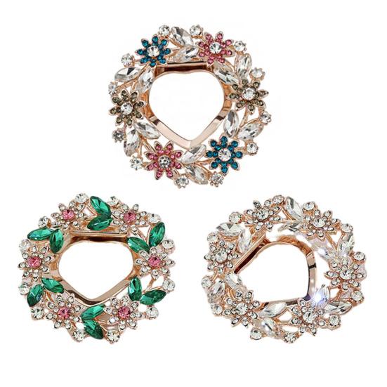 Women Scarf Fastener Sparkling Rhinestones Leaves Flower Shape Scarf Button Suits Coats Bags Scarves Badge Versatile Accessory