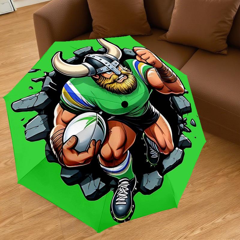 1 Stück Rugby Wikinger Regenschirm - 8 Speichen verstärkt, Automatisches Öffnen, Leicht & Langlebig, Niedliches Modeaccessoire für Draußen - T324