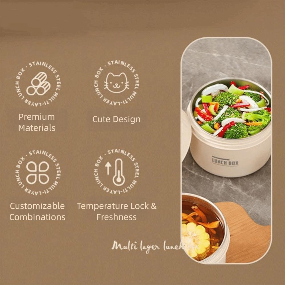 Round Heat Preservation Lunch Box Stainless Steel Fresh-keeping Box Thermal Lunch Box  Camping