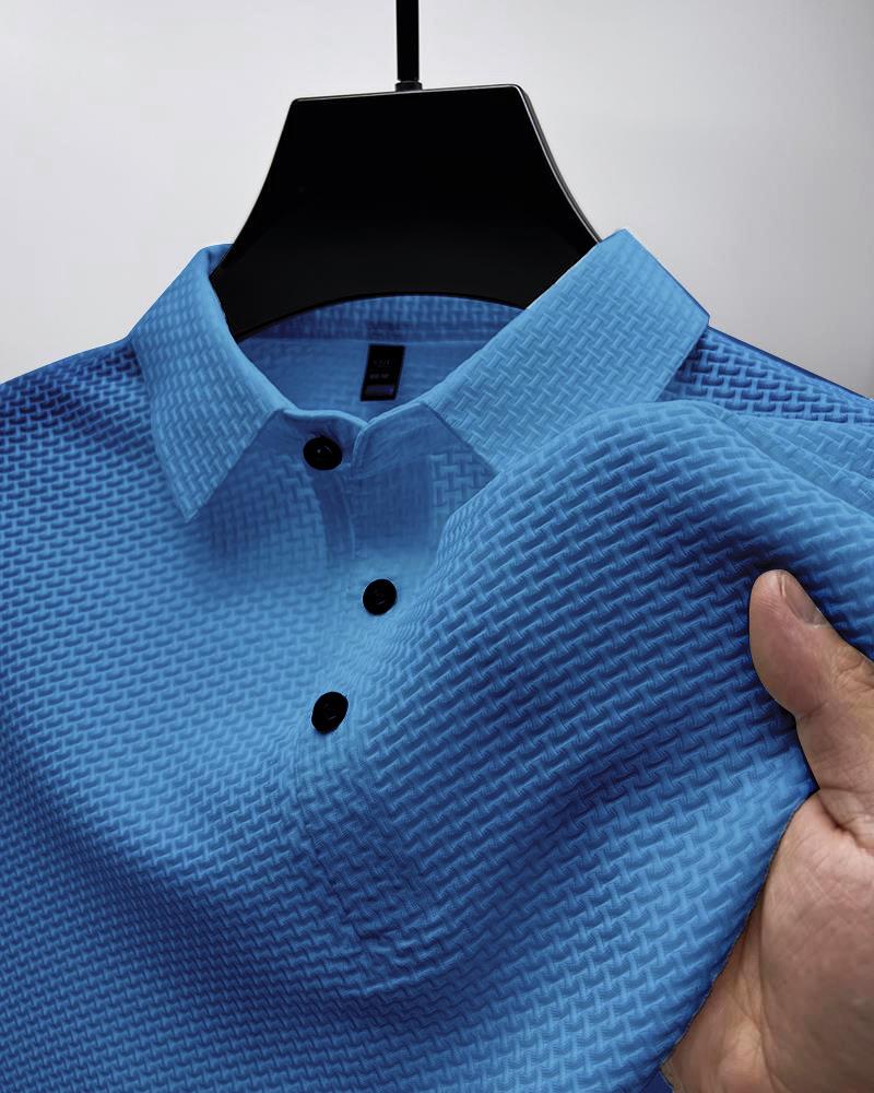 New High-end Fabric Fashion Casual Mesh Ice Silk Short Sleeve Lapel T-shirt Men's Summer Solid Color Comfortable Knit Polo Shirt