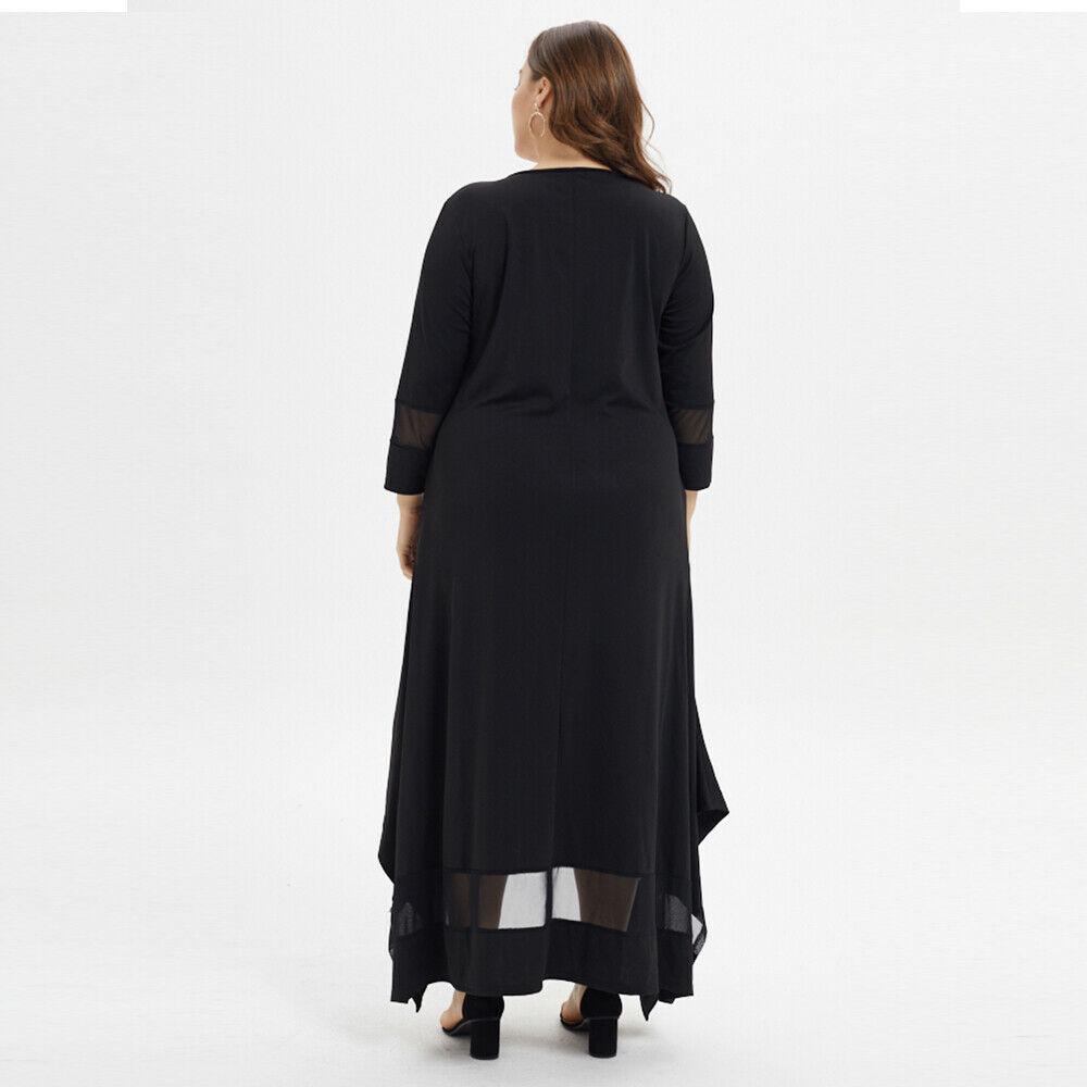 Lockeres übergroßes muslimisches Kleid in Übergröße für Damen, Sommer, O-Ausschnitt, lässiges Maxi-Langkleid, schwarze Damen-Tunika, unregelmäßige Kleider