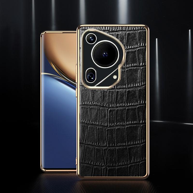 Do etui Huawei Pura 70 Ultra o fakturze skóry krokodyla, odporne na upadki, z prawdziwej skóry bydlęcej + etui na telefon z TPU