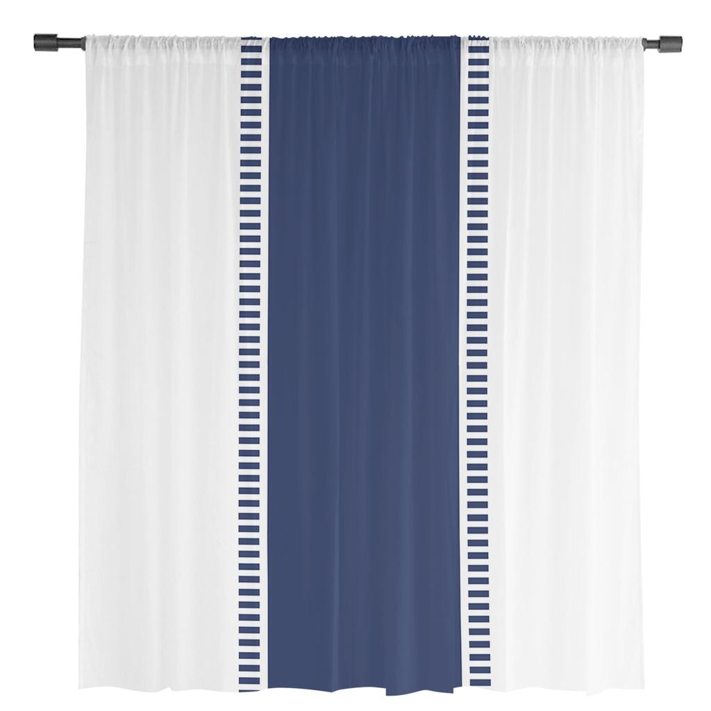 Blue Stripes Texture White Sheer Curtains for Living Room Decoration Window Curtains for Kitchen Tulle Voile Organza Curtains