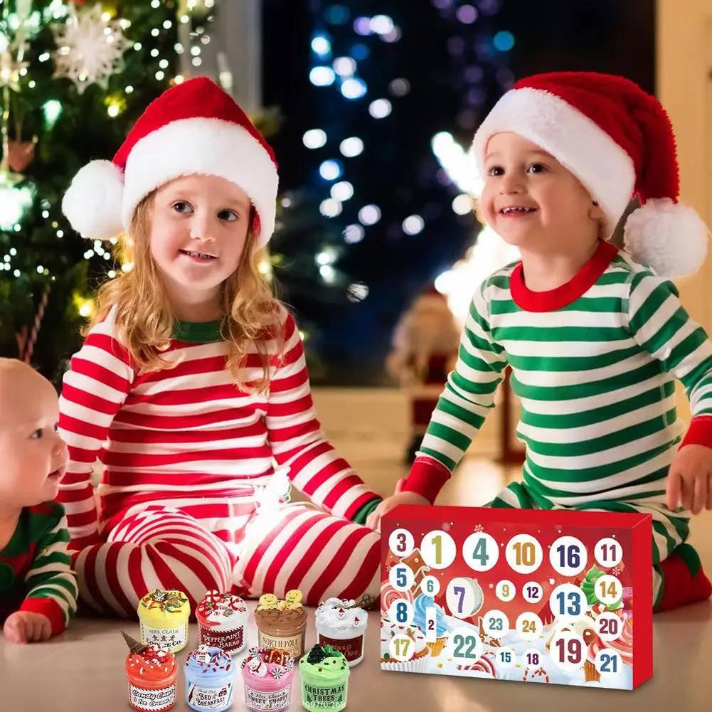 2024 Advent Calendar Slimes 24 Days Christmas Countdown Calendars with DIY Clay Fluffy Charms Kit Rainbow Lollipop Gift Kids Toy