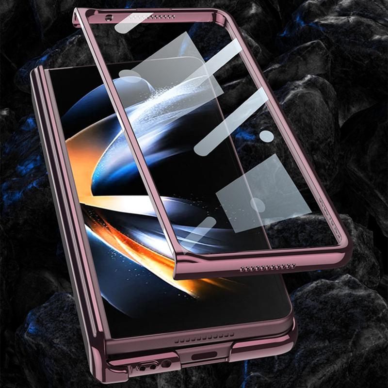 Plating Transparent Magnet Case For Samsung Galaxy Fold4 Z Fold 4 Cover Magnetic Hinge Front Film Phone Cover Hard Plastic Capa
