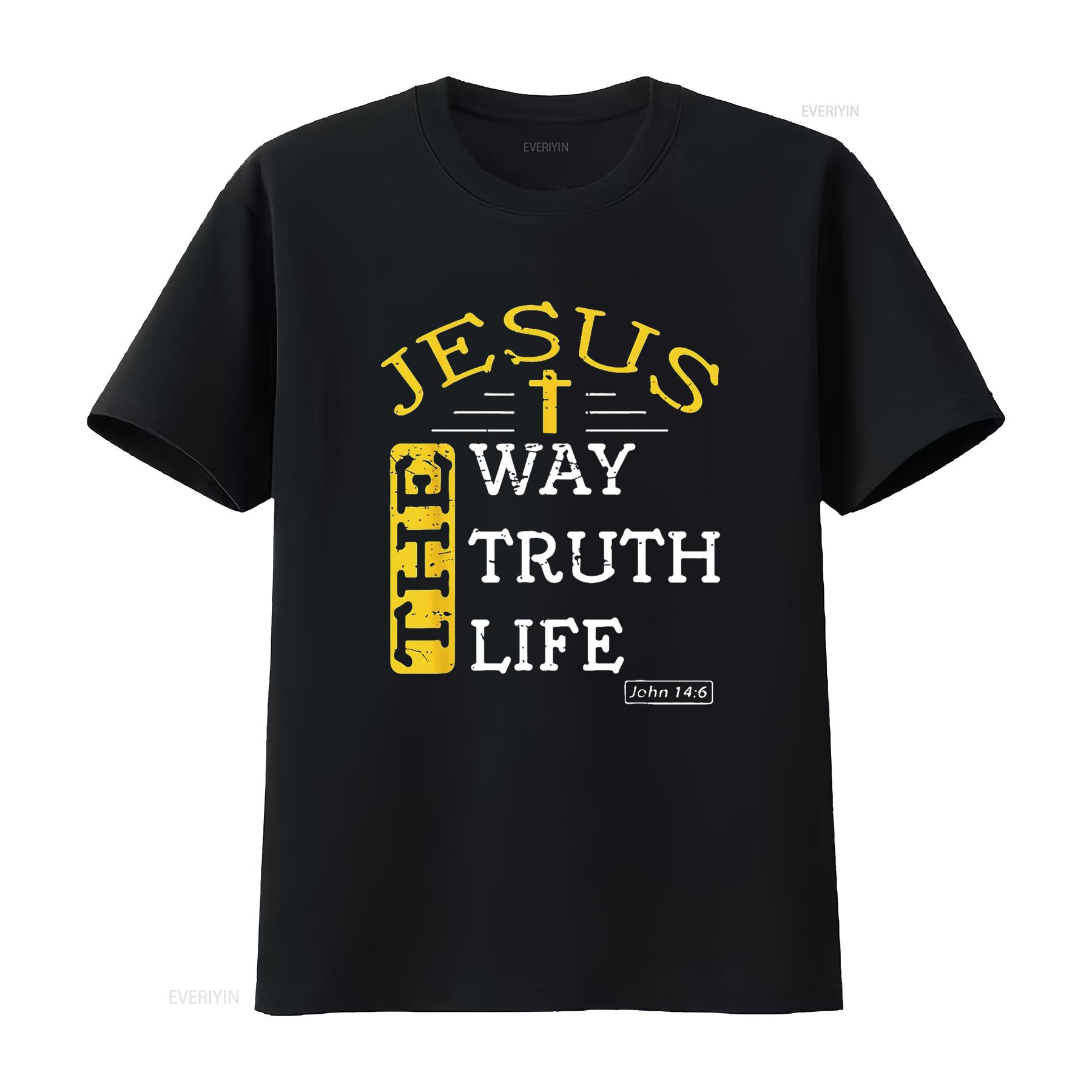 

Mens Religious Christian Bible Verse 14 6 Biblical Gospel T Shirt Black vintage Washed graphic Slightly Breathable Versatile 4XL