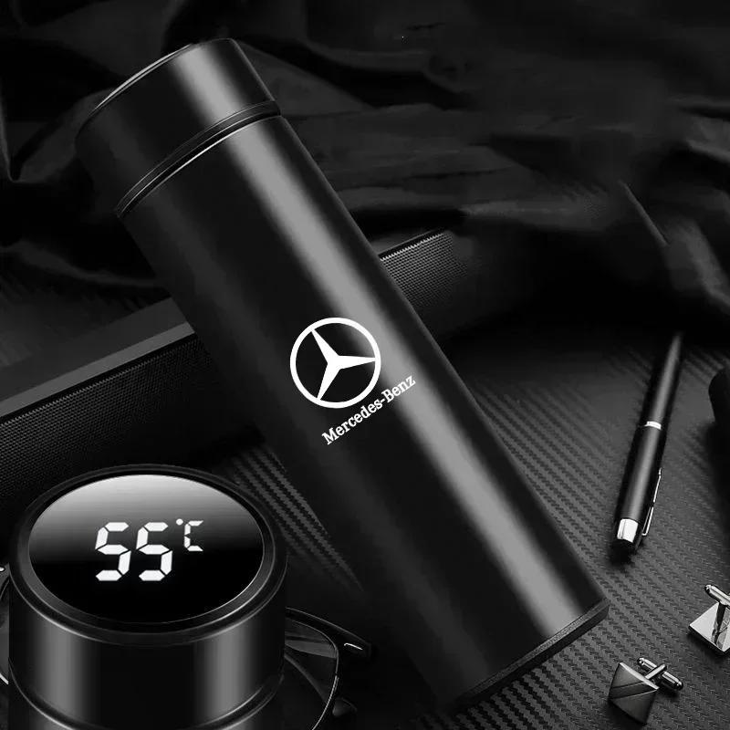 Car 500ml Portable Coffee Thermos Car Smart Stainless Steel Insulation Cup For Mercedes Benz B/C/E/S Class C200L GLC GLK CLA GLA QF1