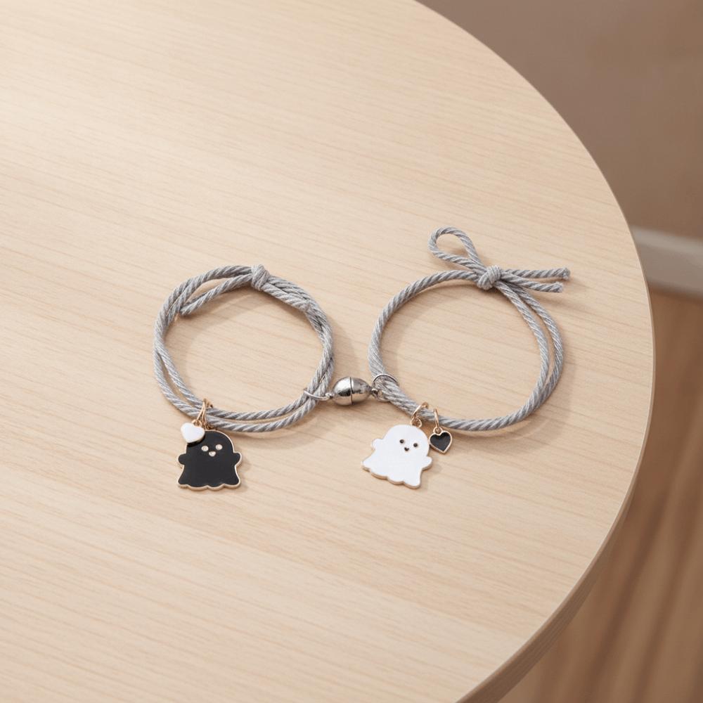 Love Heart Magnet Ghost Magnetic Rope Bracelet Black White Ghost DIY Beaded Rope Halloween Jewelry