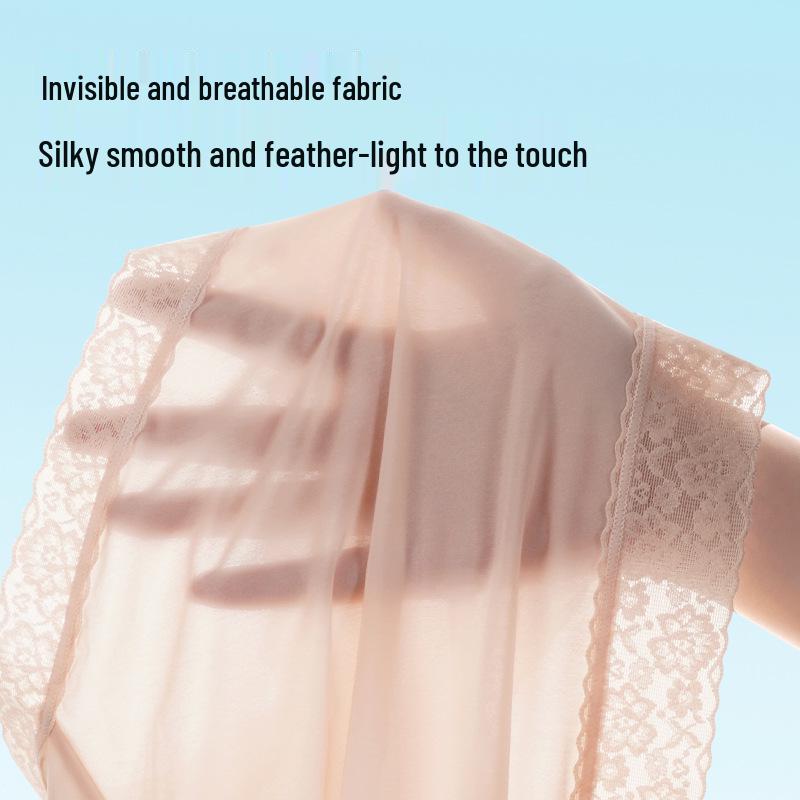 Women's Seamless Lace Mid-Waist Antibacterial Ice Silk Briefs - Cooling & Breathable