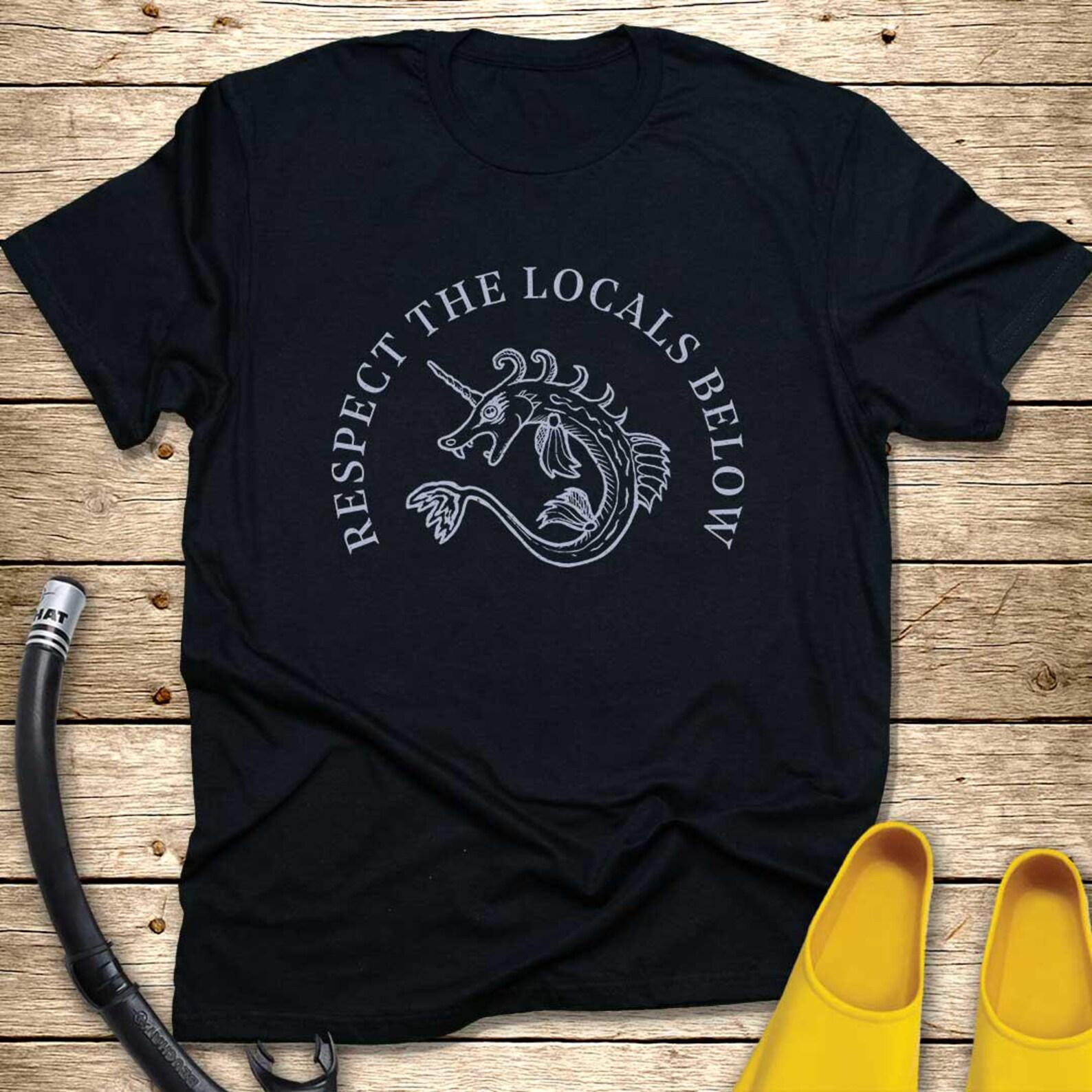 Respect the Locals Medieval Monster T-Shirt | Fantasy Creature Design, Ocean T-shirt L