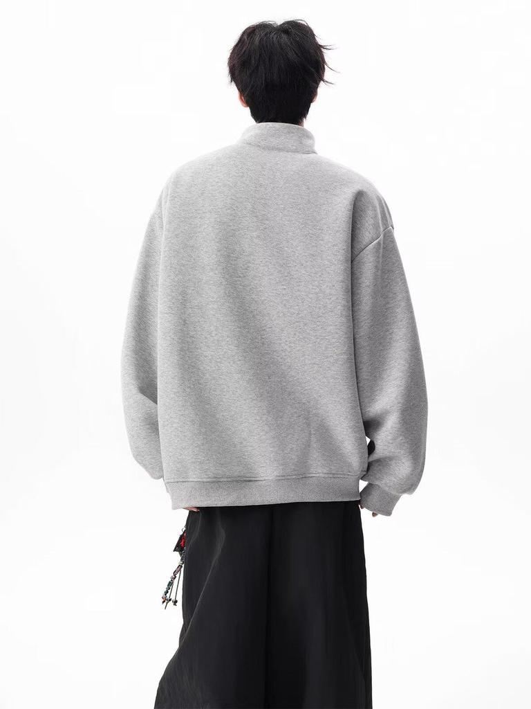 Men's Heavyweight Half-Zip Hoodie with Stand-Up Collar - Trendy Deconstructed Streetwear for Autumn/Winter