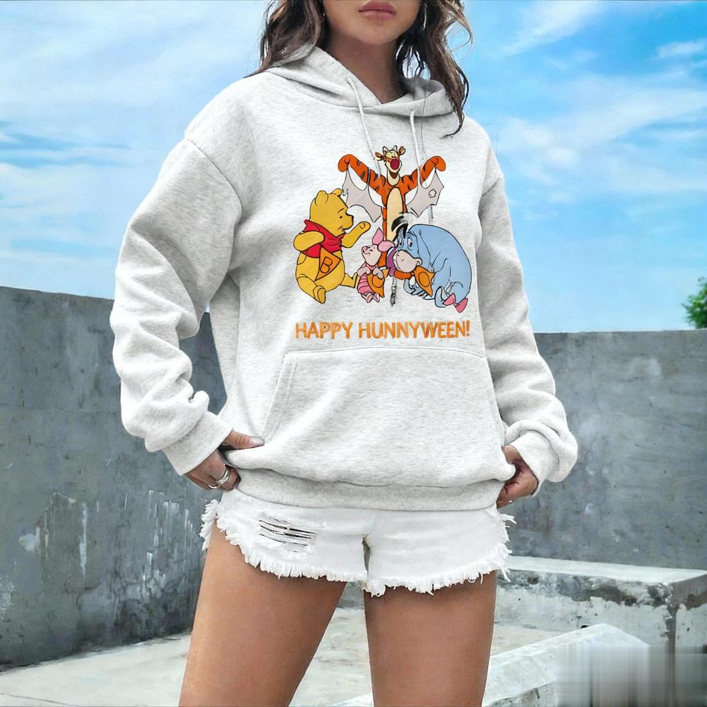 Disney Winnie Happy Halloween Graphic Print Hoodie Women Men Cartoon Pullover Sweatshirt Streetwear Autumn Casual Fashion Trendy