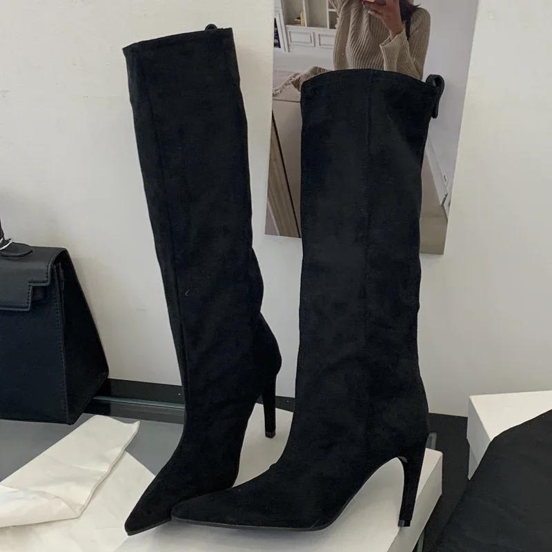 Street Style Winter Pointed Toe Women Knee-High Boots Sexy Thin Thin Heels Female Shoes Punk Vintage Long Booties