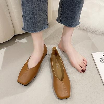 Chaussures en cuir souple printemps et été nouvelles chaussures plates à bout carré à une pédale chaussures simples tendance chaussures pour femmes