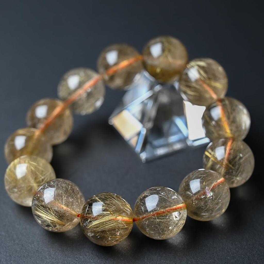 Jewelry Town Shosenkyo Rutilated Quartz 17mm 16cm Inner Power Stone for Good and Work [Eigado] Bracelet, Beads, Diameter, Fortune, Money,