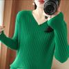 Women's Fashion Casual Solid Color Print Plus Size Autumn Winter Long Sleeve V-Neck Loose Sweaters