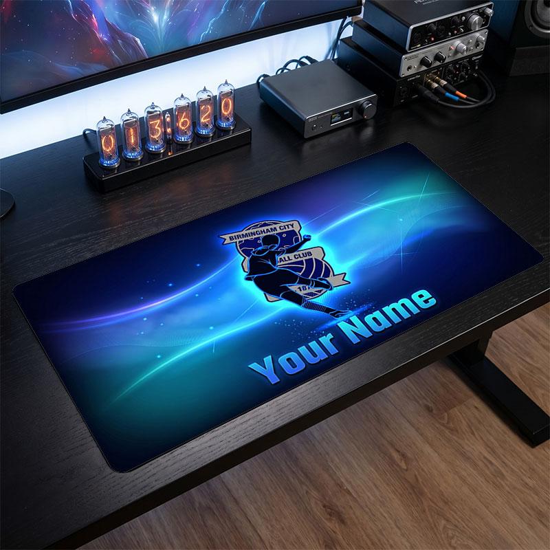 BIRMINGHAM CITY Custom Large Mouse Pad, Personalized Name Text Print, Football Logo Non‑Slip Desk Mat Gaming Gift