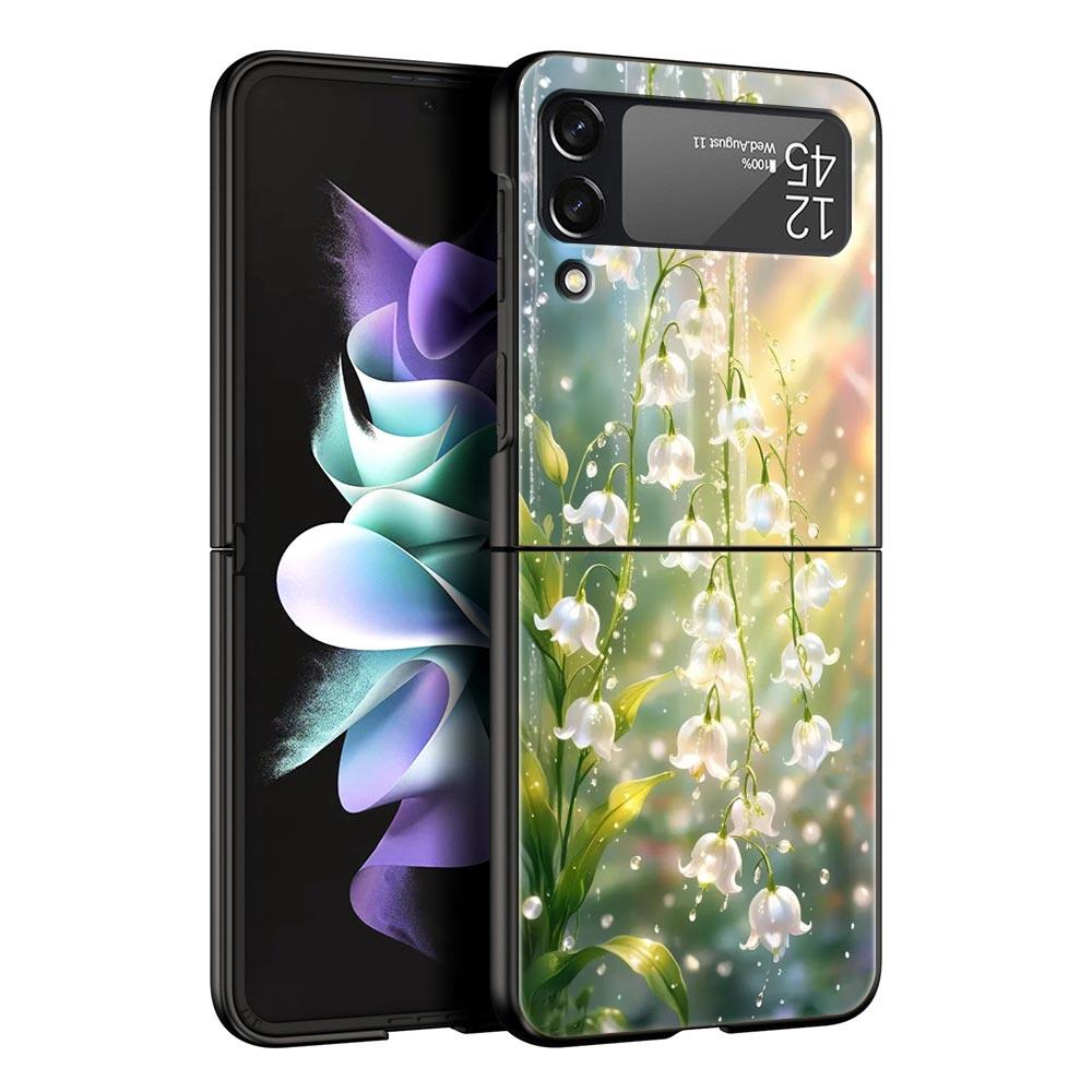 Maiglöckchen Klar Floral Hart-PC Handyhülle Für Samsung Galaxy Z Flip 7 6 5 4 Schwarze Abdeckung Für Galaxy Z Flip3 Faltbare Tasche