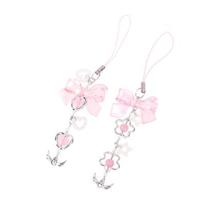 Sweet Pink Bowknot Heart Phone Chains For Girl Cute Flower Star Phone Strap Y2K Mobile Phone Lanyards Keychain