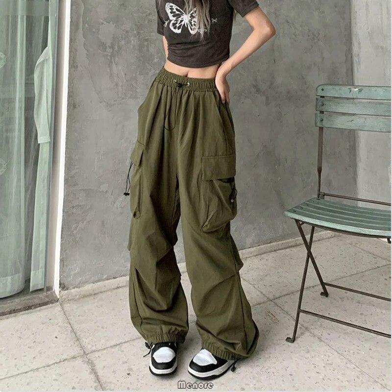 Y2k Cargo Pants Women Streetwear Casual Wide Leg Pants Harajuku Vintage Solid Baggy Straight Trousers Ladies Oversize Sweatpants
