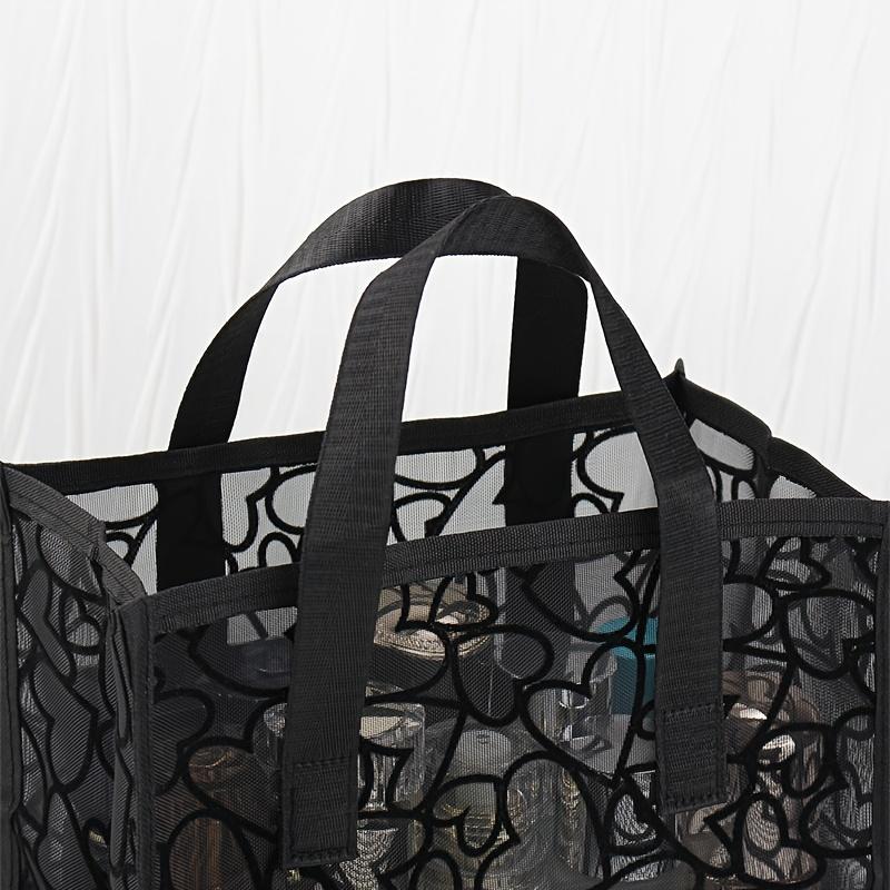 Mesh Heart Pattern Tote Bag – Lightweight, Breathable Travel & Beach Organizer with Dual Handles, Cosmetic Storage, and Stylish Cut-Out Design