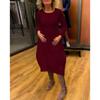 Autumn and winter new European and American versatile solid color round neck long-sleeved dress women's clothing