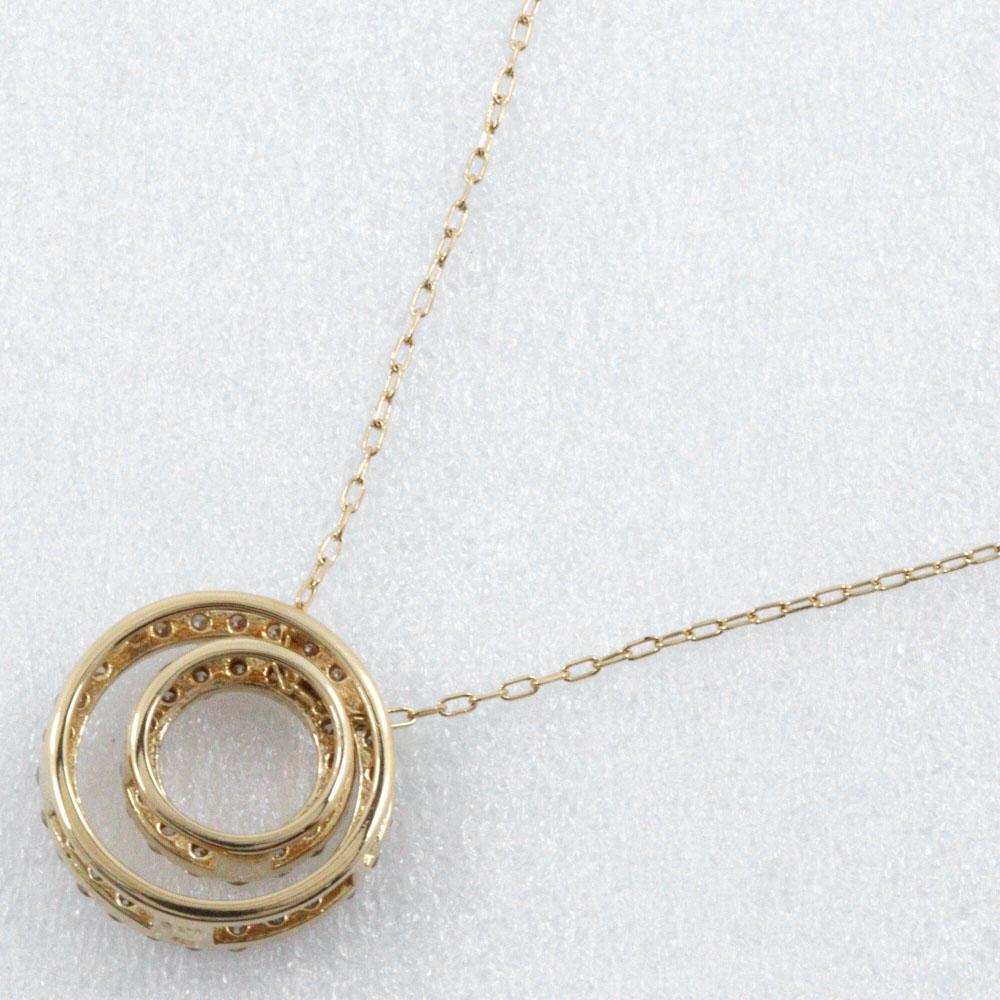 Double Circle Necklace K18 Yellow Gold/diamond 1.6g Women Used