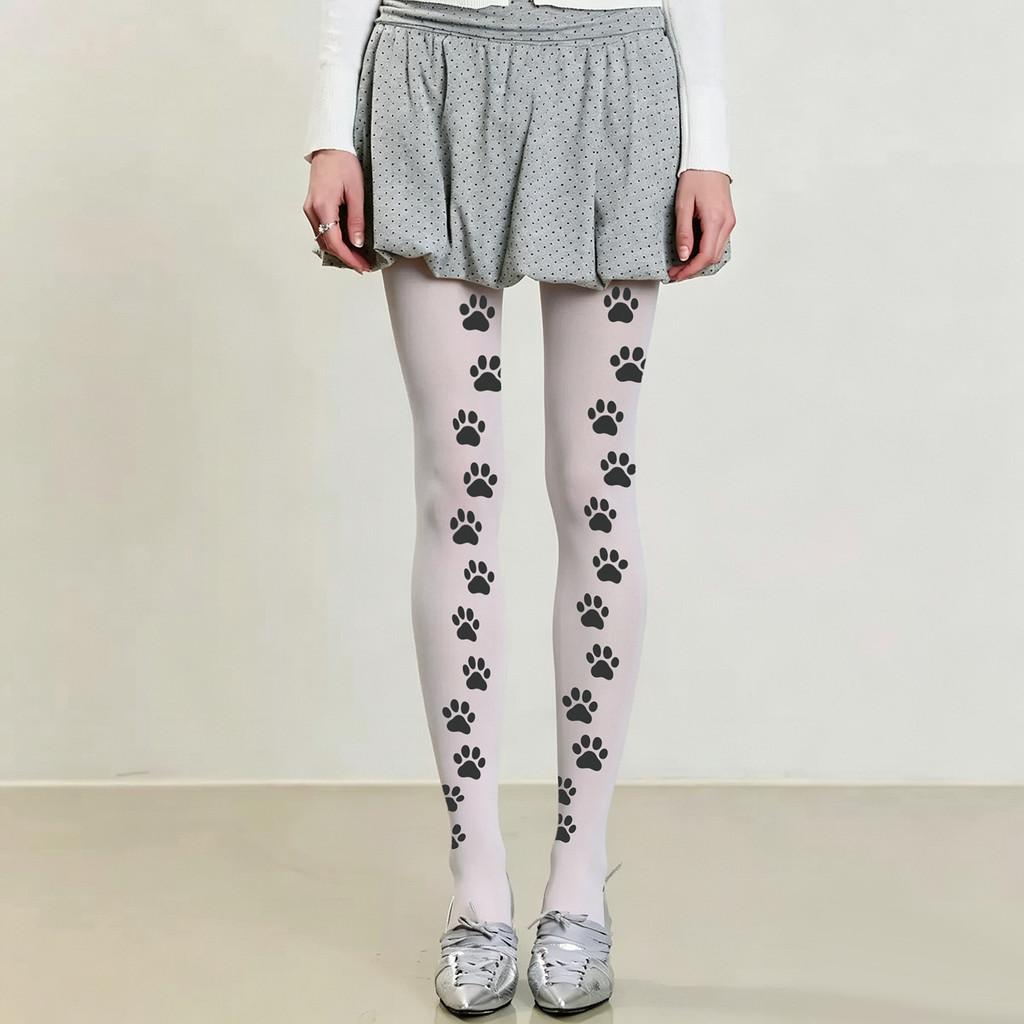 Cat Print Velvet Tights With Hip Lifting And Slimming For Casual Women