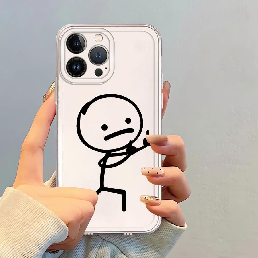 Soft Phone Cover Case for iPhone 17 Pro Max 16 14 Plus 11 7 8 XS Max Air XR 12 Mini 13 Pro 15 Cute Art Stick Figures