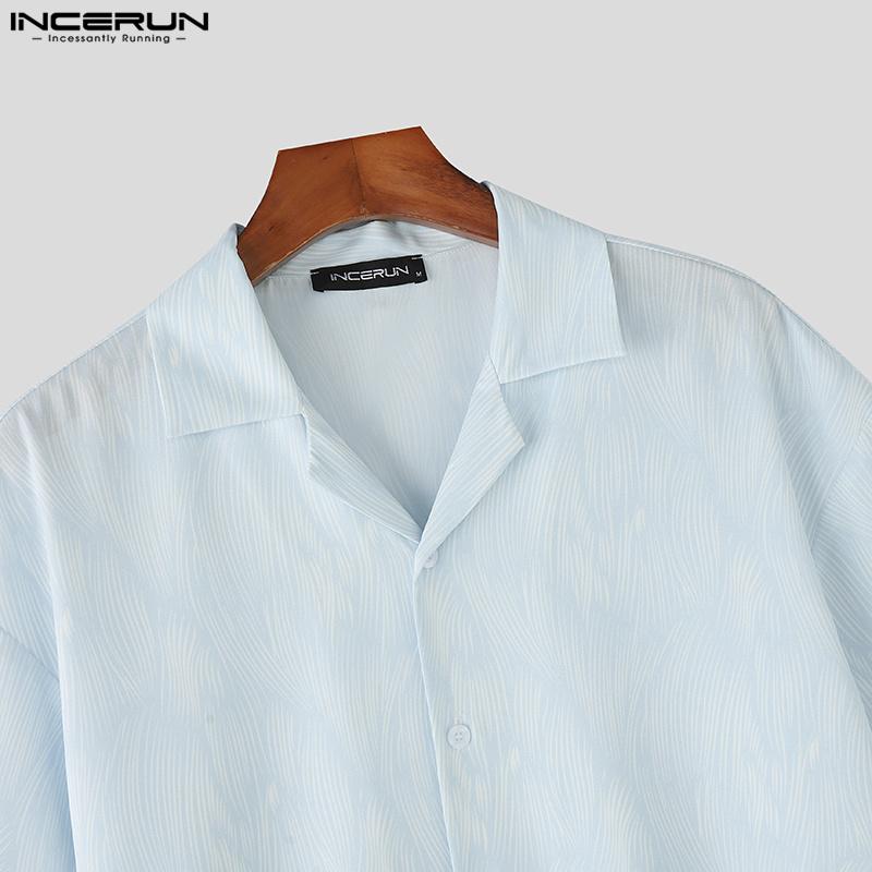 INCERUN Summer Oversized Men Lapel Neck Short Sleeve Print Casual Shirts
