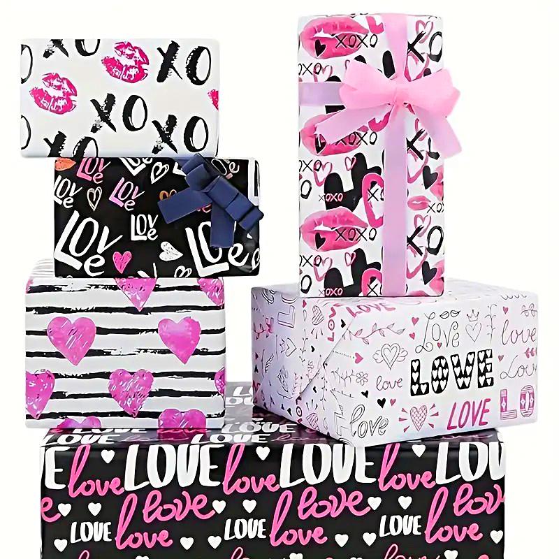 5 Stück Beschichtetes Papier Premium Bastel- & Buchumschlag Einzigartiges Valentinstags Romantisches Liebesmuster Geschenkpapier Partydekorationen