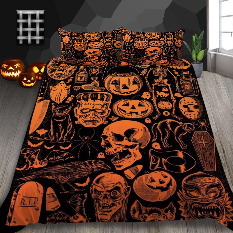 Halloweenská domácí sada povlečení s dýňovým vzorem lampy povlak na přikrývku a povlak na polštář 2/3 plné velikosti pratelné pohodlné povlečení