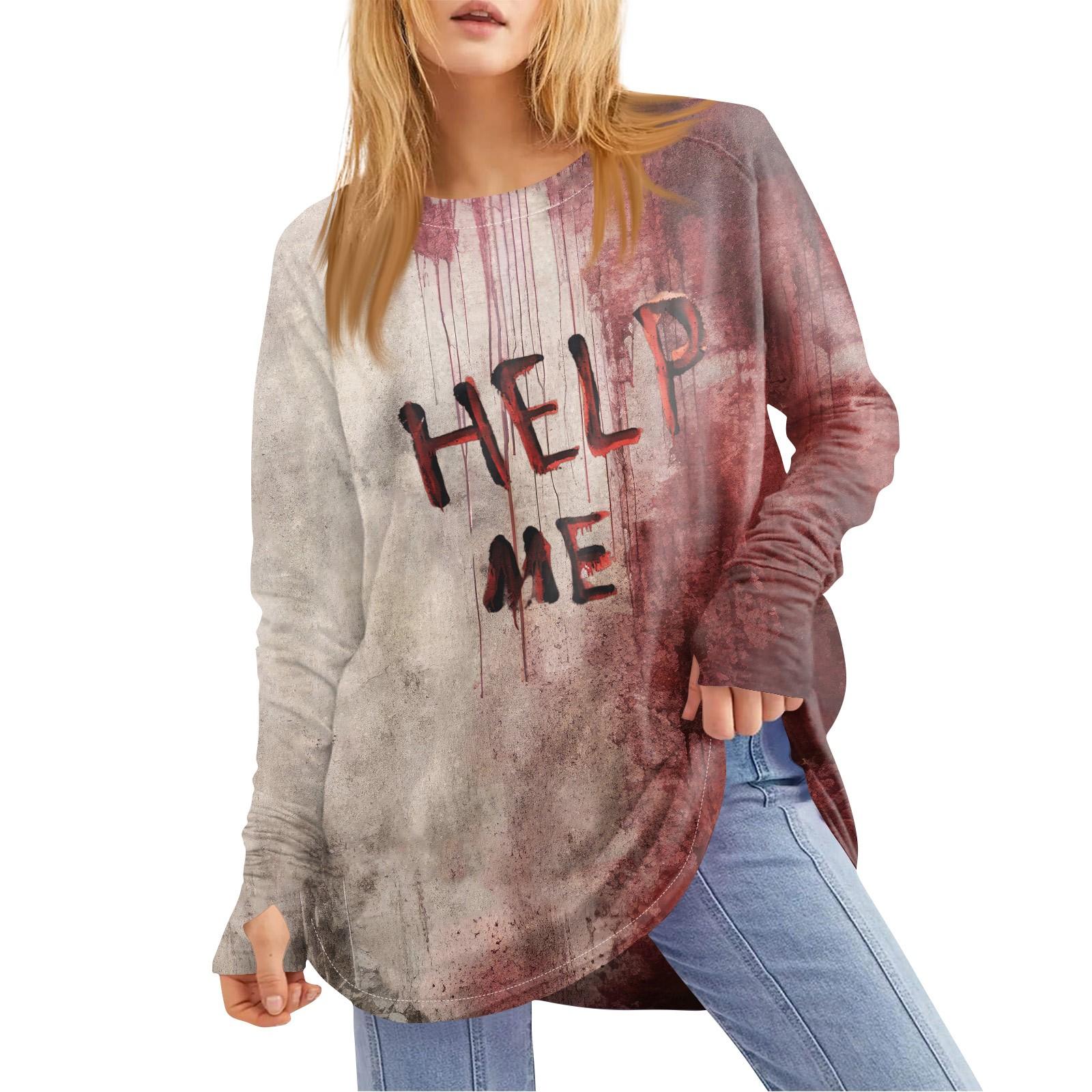 

Женская свободная футболка с круглым вырезом и принтом ко Дню святого Валентина, с длинными рукавами и средней длиной, топ с дырявым большим пальцем XL хаки