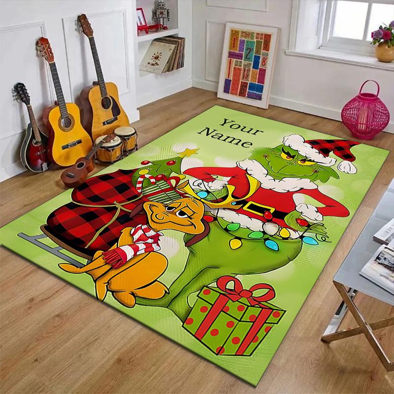 Benutzerdefinierte Crunch Weihnachtsmatte mit personalisiertem Namen, waschbarer Polyester-Teppich für den Innenbereich, Eingangsbereich, Geschenk für Weihnachten, Ostern, Thanksgiving-Tag
