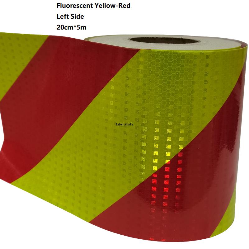 5cm/10cm/15cm/20cm*5M Reflective Adhesive Tapes Fluorescent Yellow-Red Left Right Twill Sticker Reflectors Waterproof Sheetings