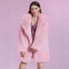 Women's Pink Faux Fur Coat Lapel Collar Mid-Length Fluffy Warm Winter Outerwear