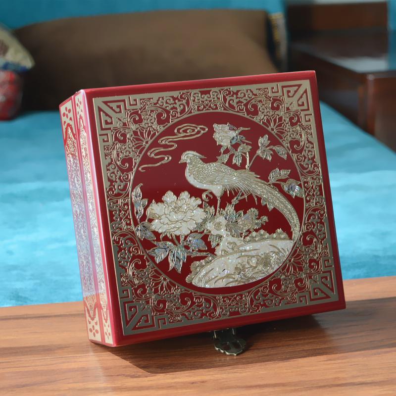 Vintage Filigree Jewelry Box with Copper Wire Inlaid Shells High Gloss Piano Lacquer Pingyao Polished Lacquerware