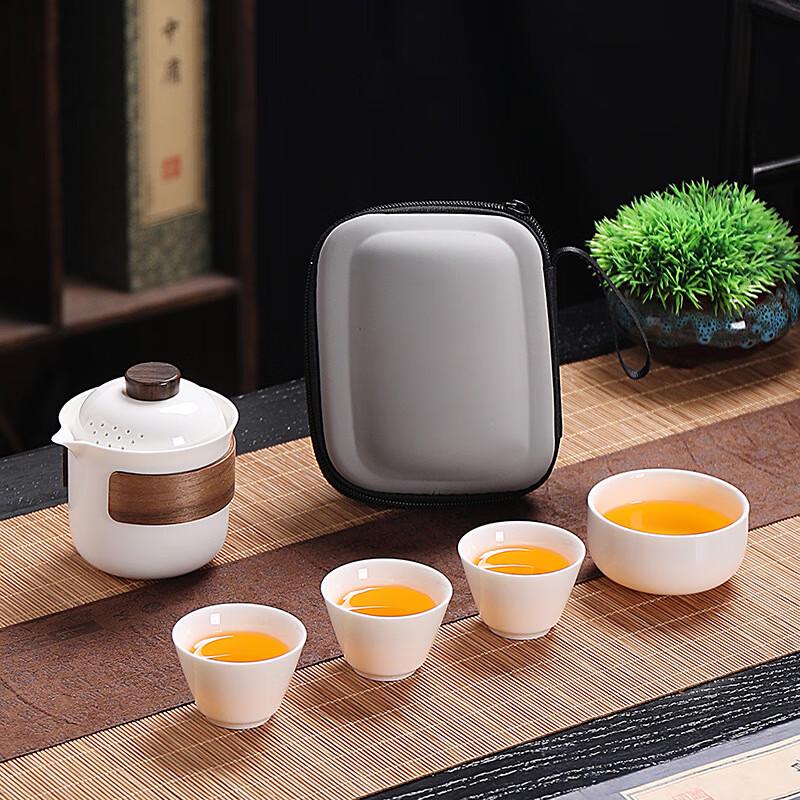 Portable Mutton-Fat Jade White Porcelain Kung Fu Tea Set