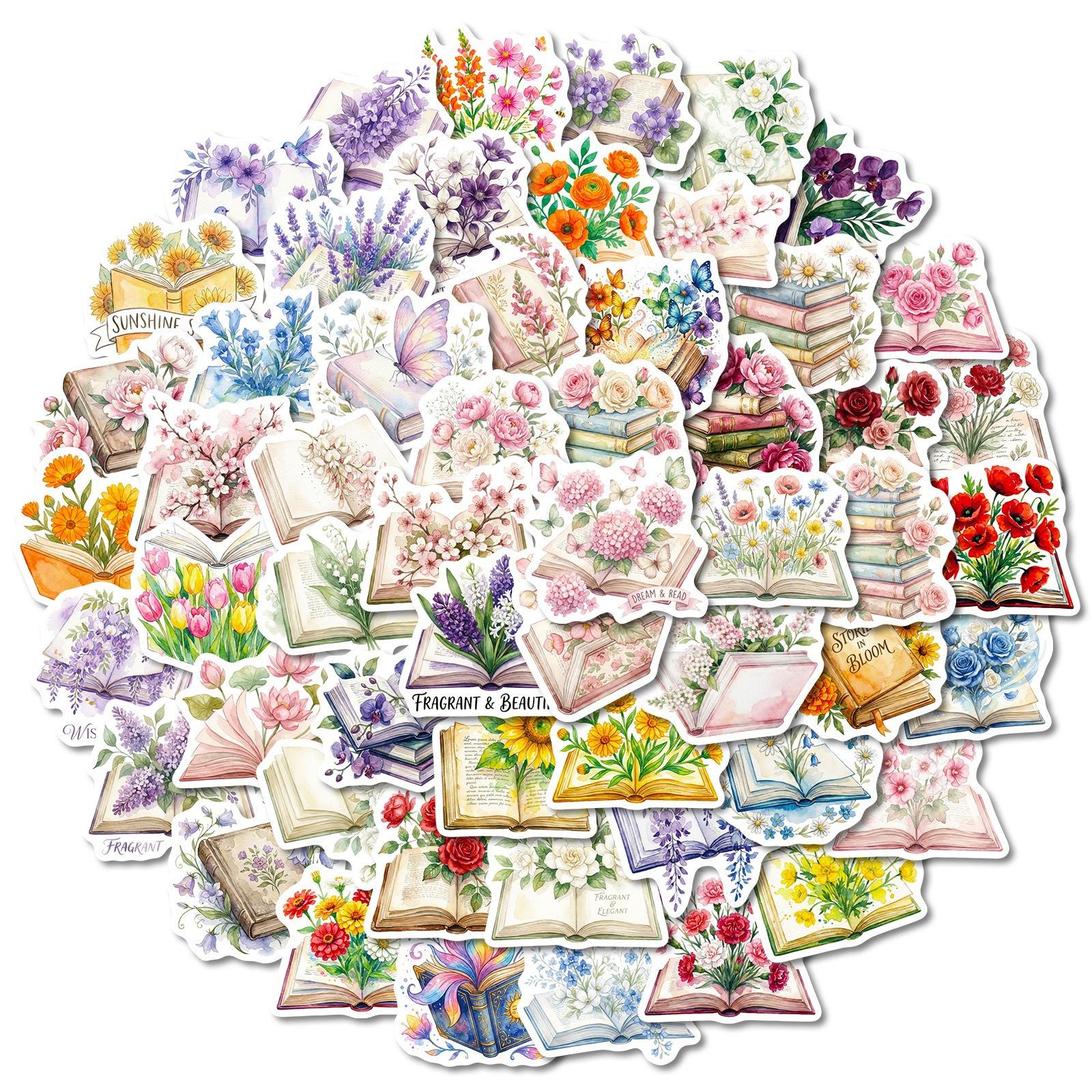 

56/112 Pcs New Book & Floral Doodle Stickers for Car Suitcase Scooter Helmet Removable Waterproof Decals